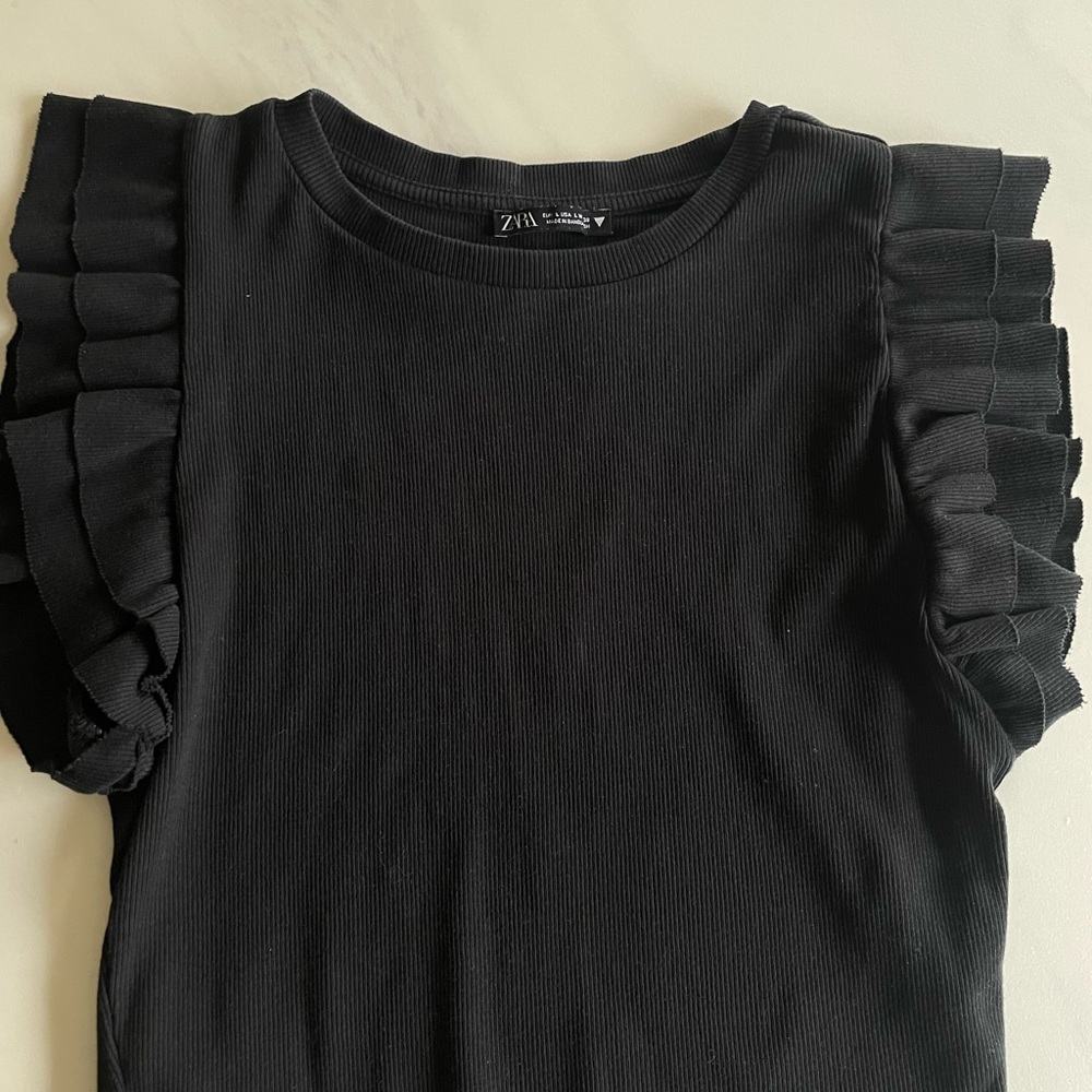 Zara black ruffle t shirt